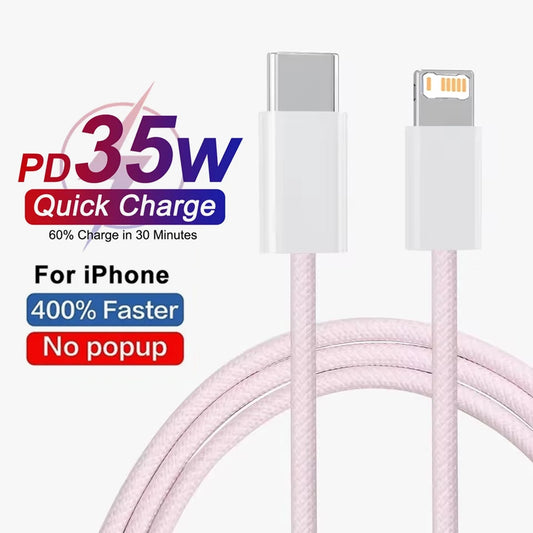 35W PD Fast Charging USB-C Cable – Nylon Braided Data Cord for iPhone & iPad