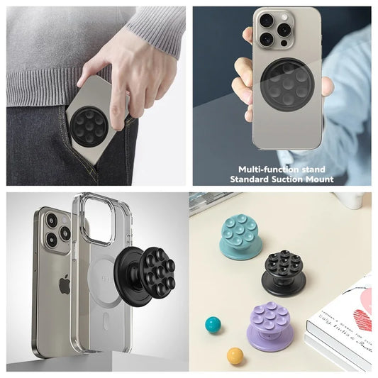 Magnetic Silicone Suction Cup Phone Grip for iPhone Samsung MagSafe Stand