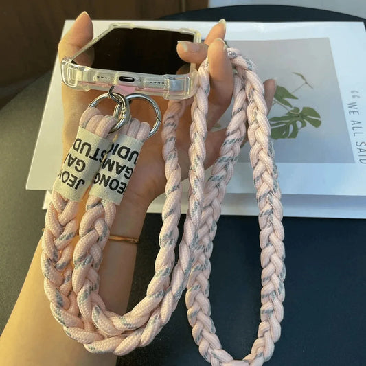 Braided Crossbody Phone Lanyard Strap with Pendant – Women’s Shoulder Cord