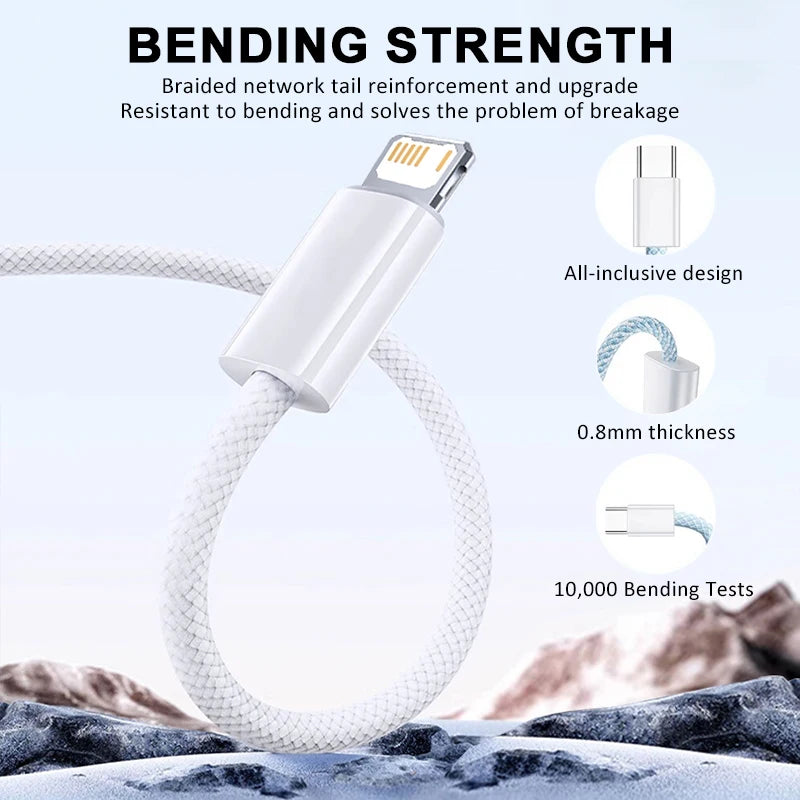 20W Fast Charging Colorful Woven USB-C Cable for iPhone 14 13 12 11 Pro Max