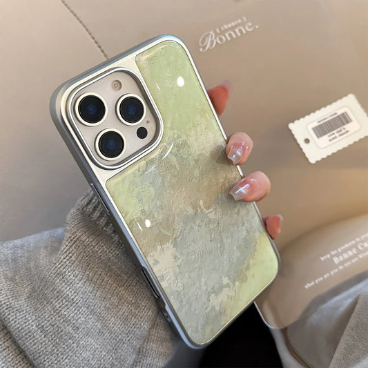 Art Green Gradient Oil Painting Drop Glue Case for iPhone 16 15 14 13 Pro Max
