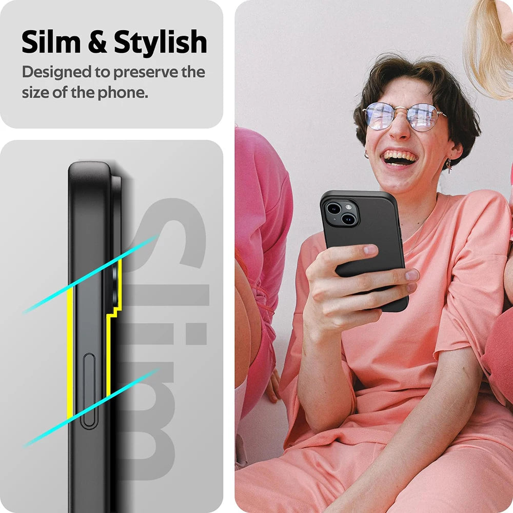 Matte Silicone Soft TPU Case for iPhone 16–7 Series, Luxury Solid Black Cover