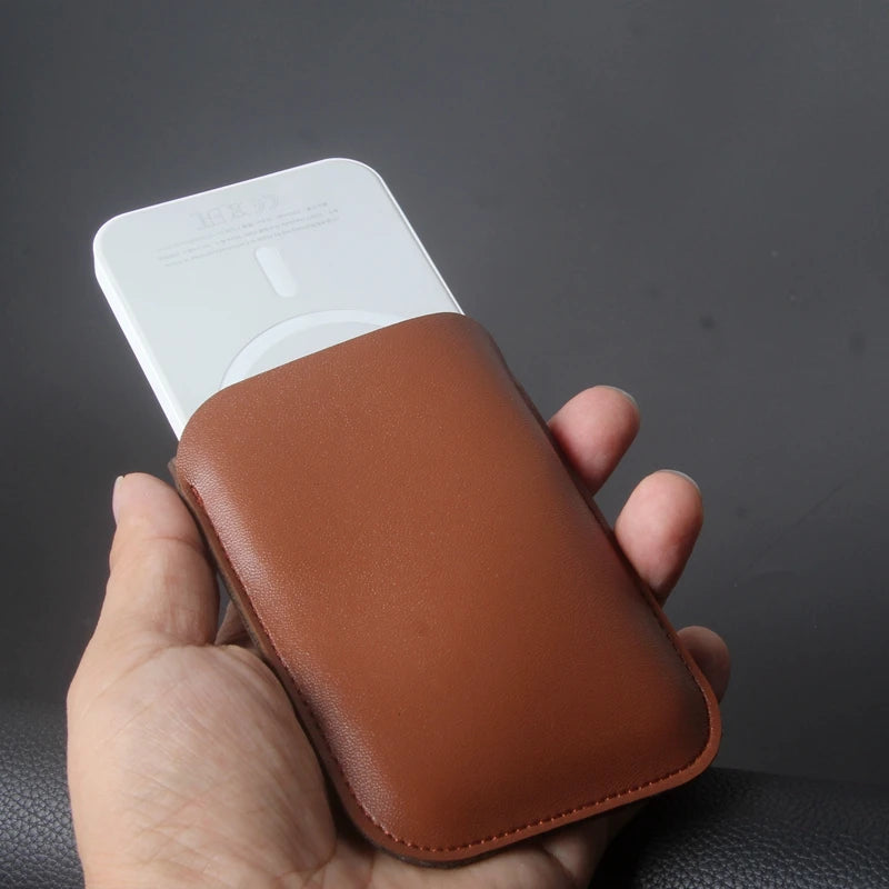 Leather Power Bank Pouch Case for iPhone 13 MagSafe External Battery Cover