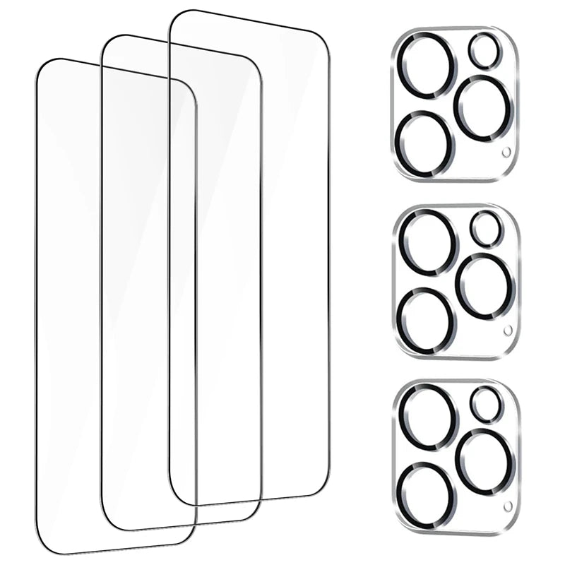Screen & Camera Lens Protectors for iPhone 15–X | Tempered Glass Set