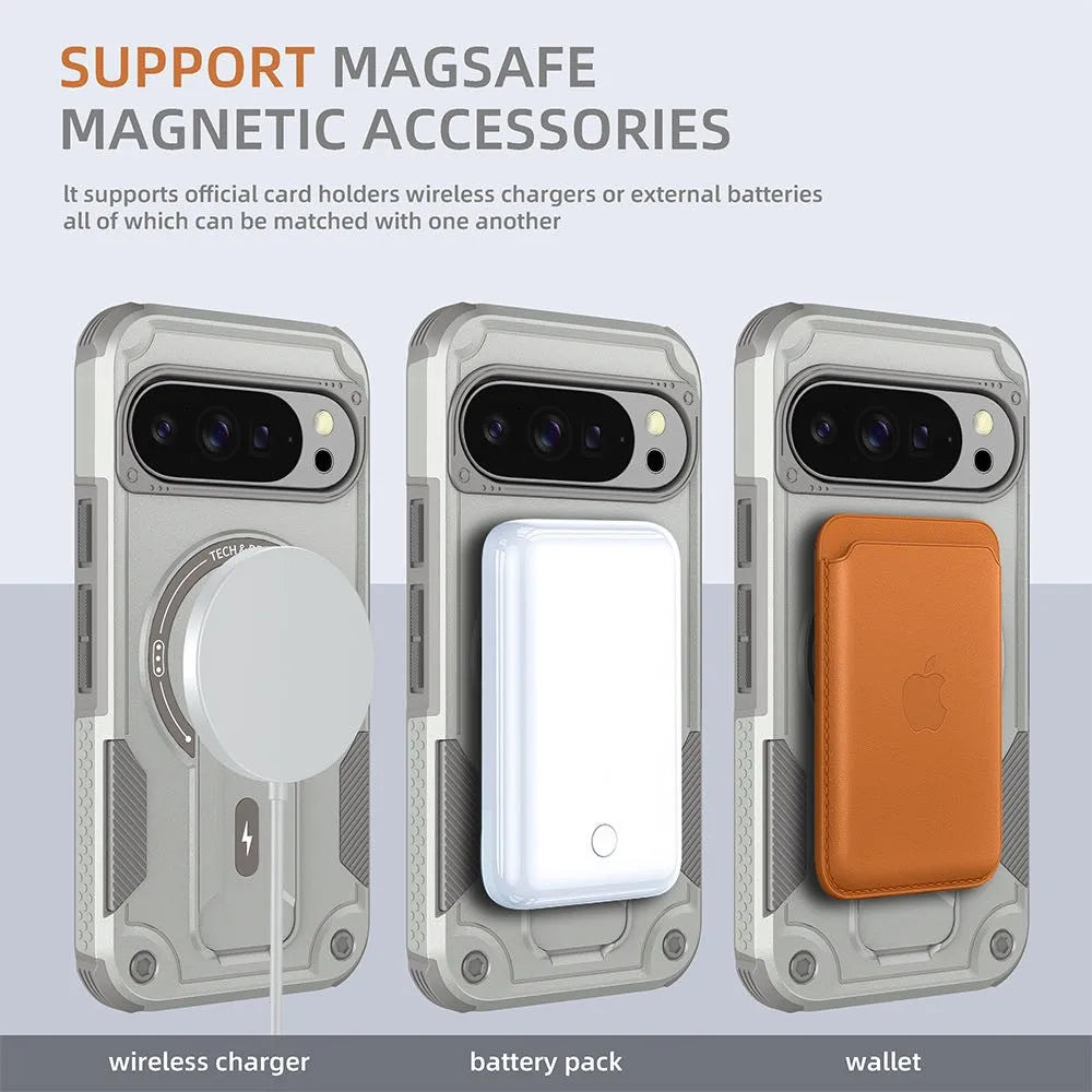 Heavy-Duty Armor MagSafe Case for Google Pixel 10/9 Pro – Rugged Stand Cover