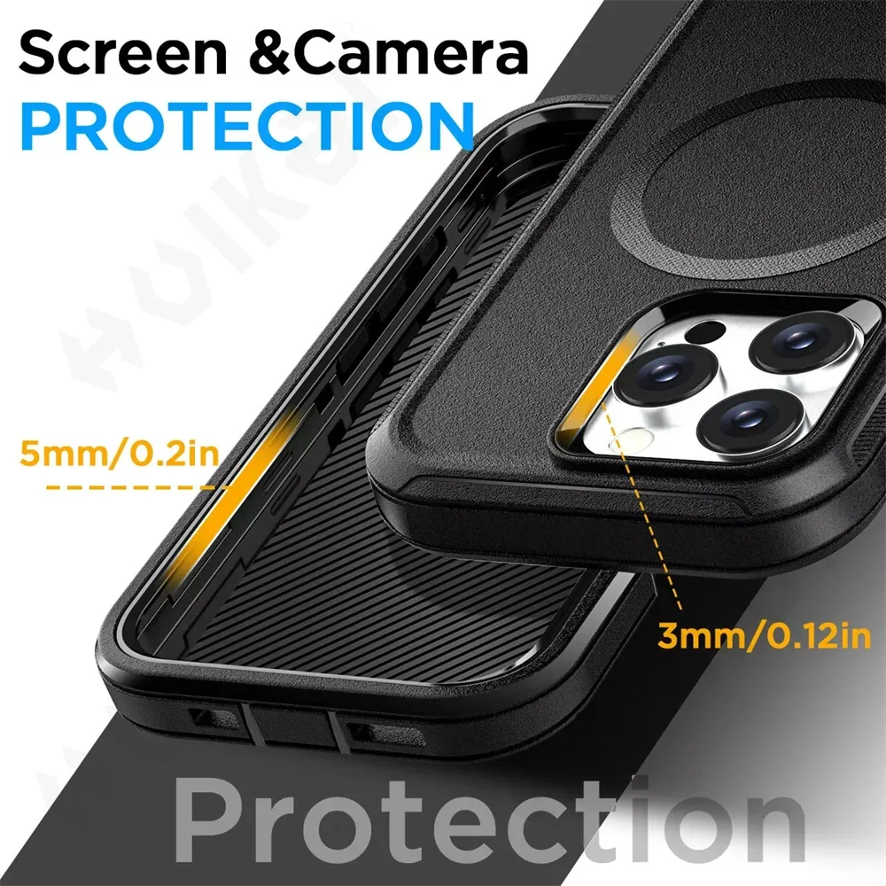 Rugged MagSafe Kickstand Case for iPhone 16 15 14 Pro Max Plus