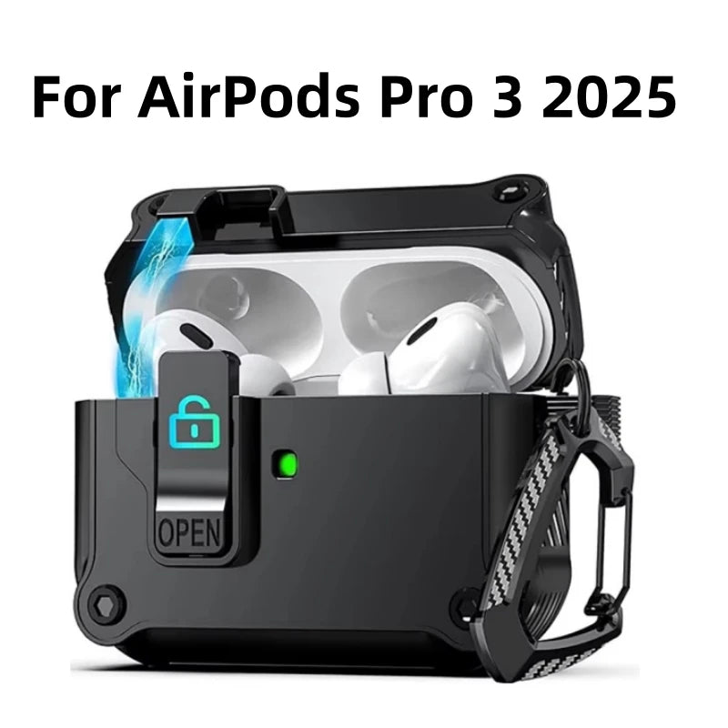 Security Lock Case for AirPods Pro 3 – Shockproof 2025 Cover with Hook
