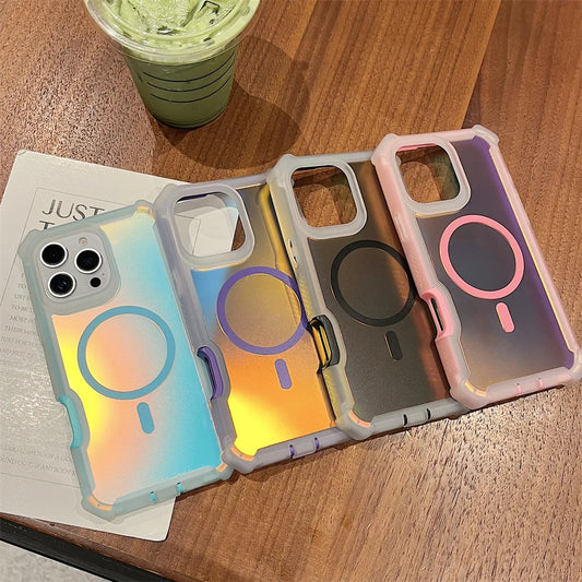 Laser Dazzling MagSafe Armor Case for iPhone 16 15 14 13 Pro Max