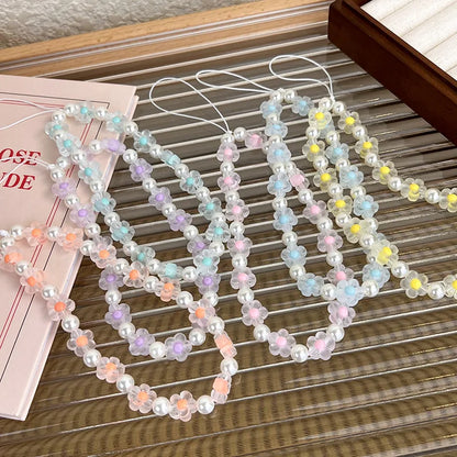 Colorful Resin Flower Phone Charm – Pearl Bead Strap for Any Case