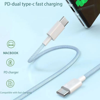 Dual Type-C PD60W Fast Charging Braided Cable for iPhone 15 Huawei Xiaomi
