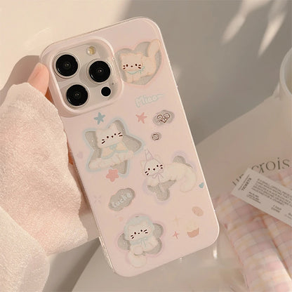 Korean Glitter Cartoon Cat Phone Case for iPhone 15 14 13 12 Pro Max