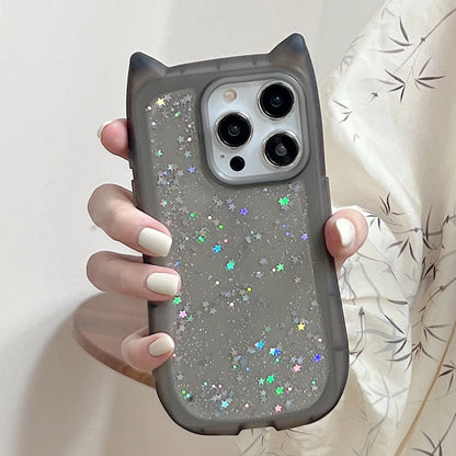 Cute Cat Ear Glitter Transparent Case for iPhone 16 15 14 13 12 11 Pro Max