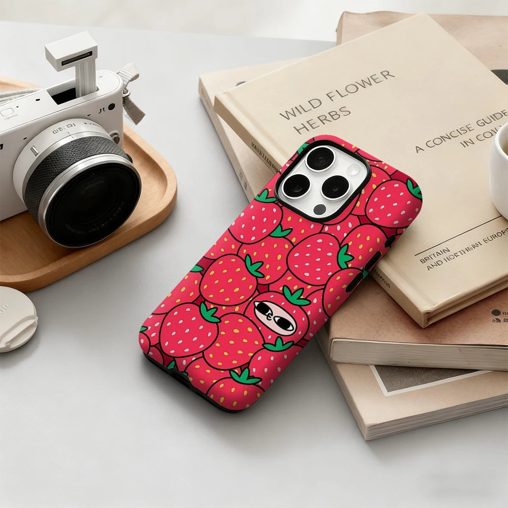 Playful Strawberry Pattern Case for iPhone 17 16 15 14 13 12 Pro Max Plus