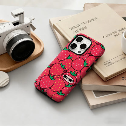 Playful Strawberry Pattern Case for iPhone 17 16 15 14 13 12 Pro Max Plus