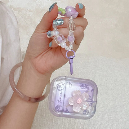 3D Flower Soft TPU AirPods Case for Pro 2/4, 1–4 – Purple Rose with Keychain