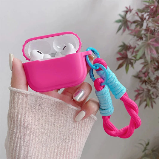 Rose Red Bluetooth Earphone Case for AirPods 1/2/3/Pro/Pro 2 with Lanyard