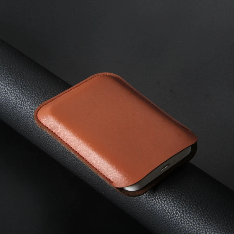 Leather Power Bank Pouch Case for iPhone 13 MagSafe External Battery Cover