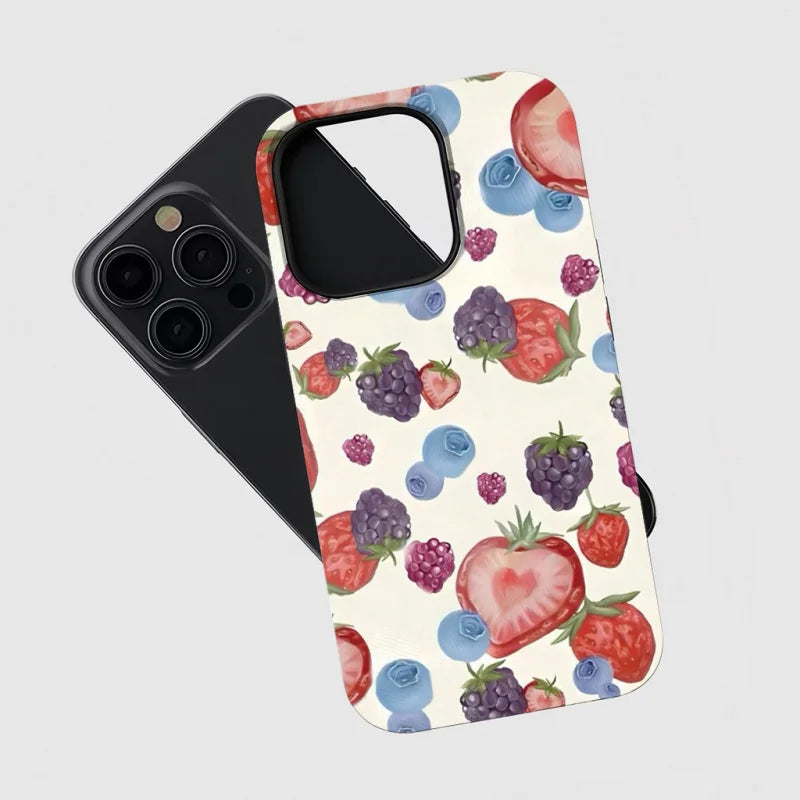 Cute Fruit Pattern 2-in-1 Glossy Tough Case for iPhone 17 Air 16 Pro Max 15 14 XR