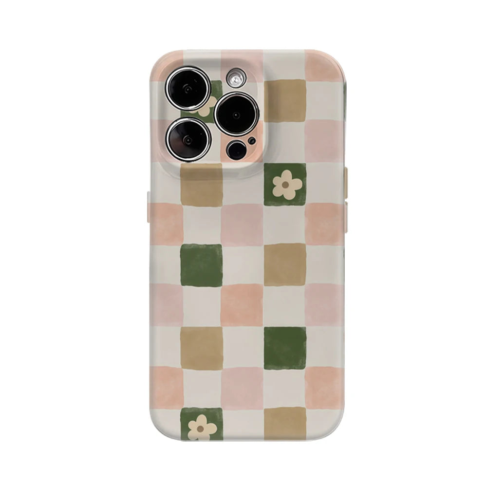 Flowers Checkerboard Case for iPhone 17 16 15 14 13 Pro Max Plus Double-Layer