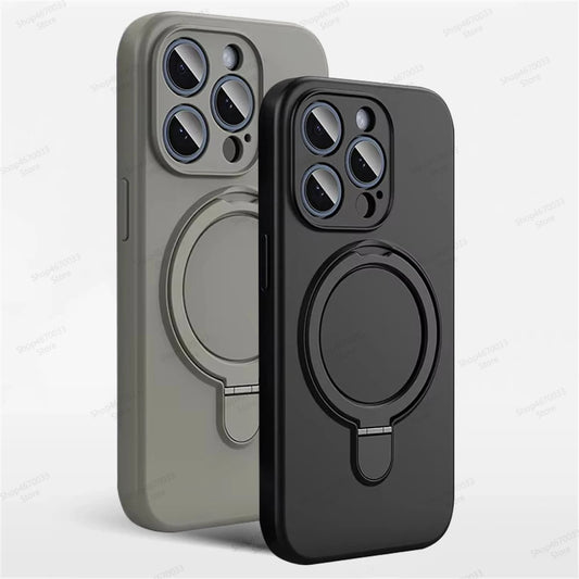 Magnetic Silicone Case with Kickstand for iPhone 11–14 Pro Max Plus