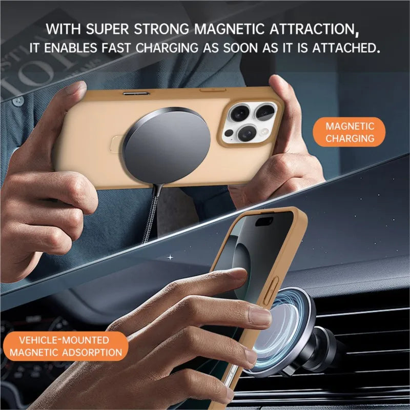 Matte Metal Ring MagSafe Case for iPhone 17 Air 16 15 14 13 12 11 Pro Max Plus