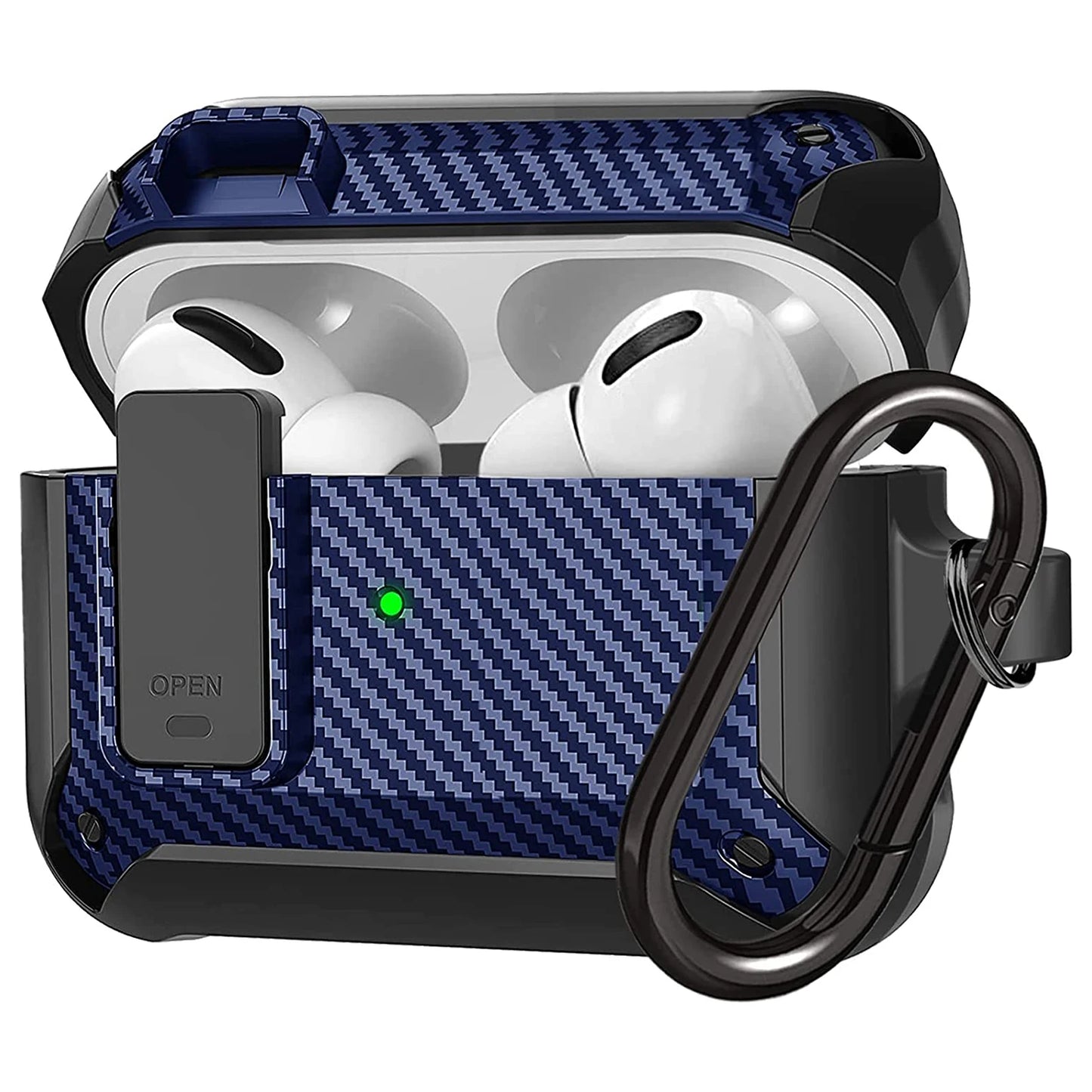 Carbon Fiber Hard Shell Case with Secure Lock Clip & Keychain for AirPods 1–3