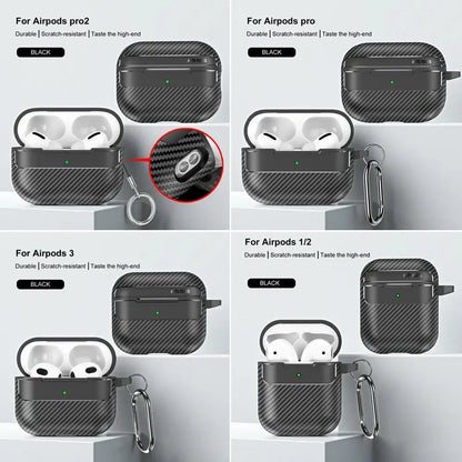 Waterproof Carbon Fiber Silicone Case for AirPods Pro 2 & 3 – Shockproof & Hook