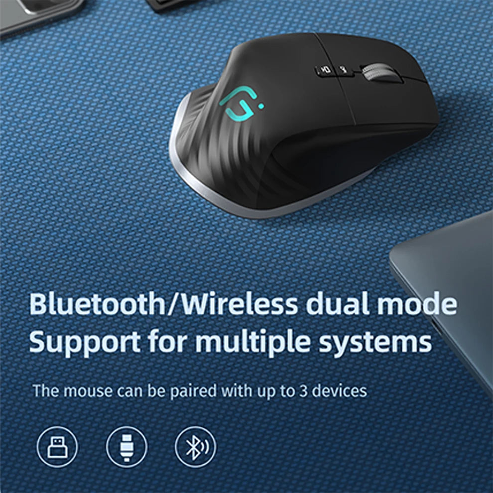 Multi-Device Bluetooth 5.0/3.0 + 2.4G Wireless Mouse Ergonomic Portable