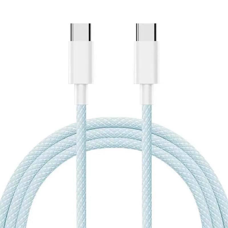 Dual Type-C PD60W Fast Charging Braided Cable for iPhone 15 Huawei Xiaomi