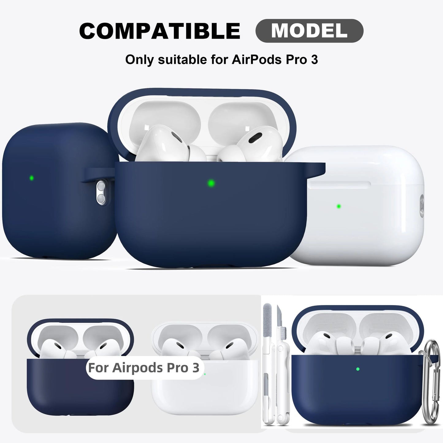 Soft Silicone AirPods Pro 3 Case – Keychain & Cleaning Kit Included