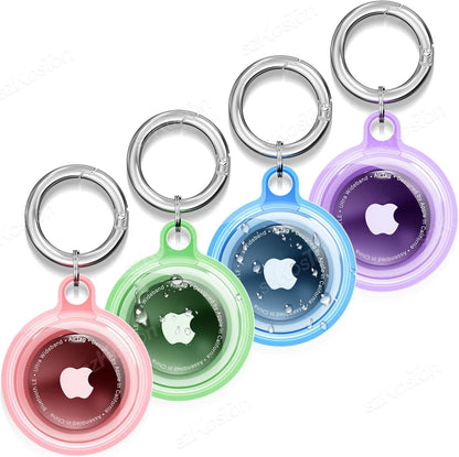 4-Pack Waterproof Silicone AirTag Holder with Keychain for Pets & Luggage