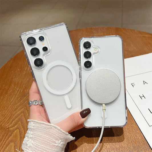 Foldable Magnetic Armor Case for Samsung S25 Ultra/S24 Plus with Stand & Wireless