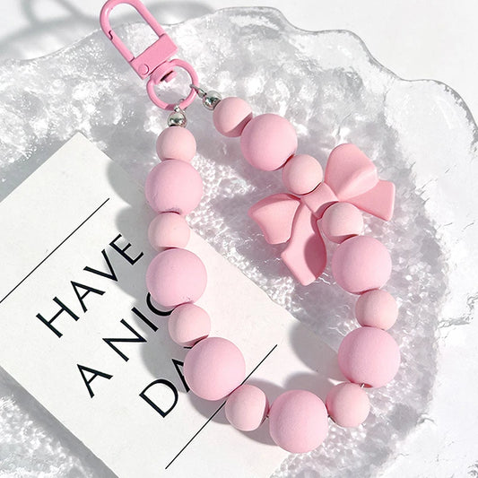 Sweet Pink Bow Beaded Keychain – Phone Strap, Earphone Bag & Keyring Charm