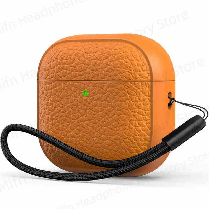 Leather Texture AirPods Pro 3 (2025) Case – Full Protection with Lanyard & Kit