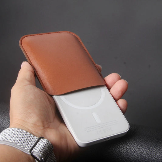Leather Power Bank Pouch Case for iPhone 13 MagSafe External Battery Cover