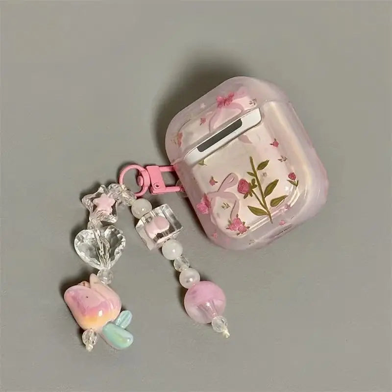 Girl’s Heart & Pink Flower AirPods Case for 4/3/2/1 Pro2 – Bluetooth Cover