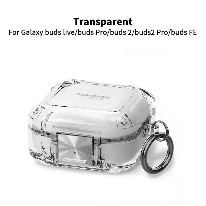 Secure Lock Case for Galaxy Buds Pro/2/Live/FE – Clear Cover with Hook