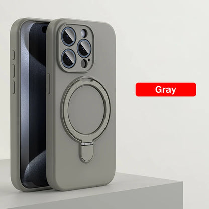 Liquid Silicone Magnetic Ring Holder Case for iPhone 15–16 Pro Max/Plus