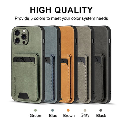 Luxury Leather Card Holder Case for iPhone 17 16E 16 15 14 13 11 Pro Max