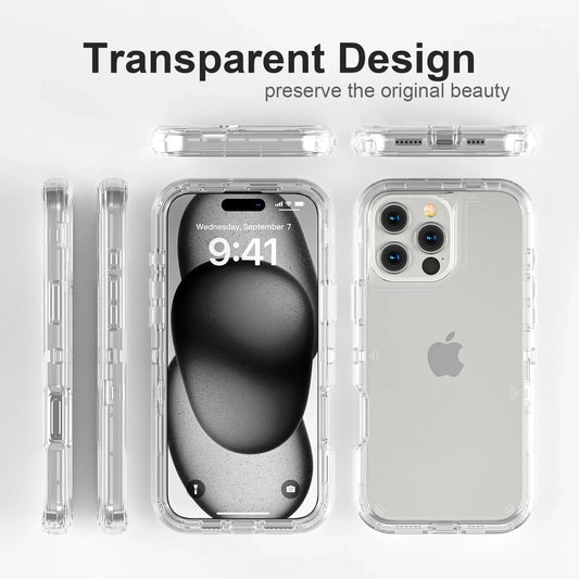 Clear Shockproof Case for iPhone 16/15/14 Pro Max Plus – Heavy Duty