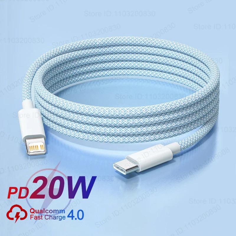 20W Fast Charging Colorful Woven USB-C Cable for iPhone 14 13 12 11 Pro Max