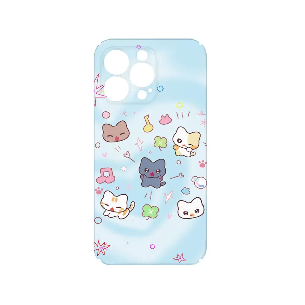 Korean INS Blue Gradient Music Cat Case for iPhone 16 Pro Max 14 13 11 X