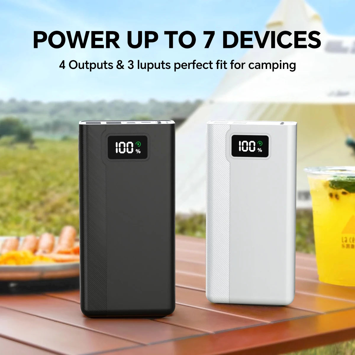 40000mAh Large Capacity Power Bank with LED Display, 4 Outputs & 3 Inputs
