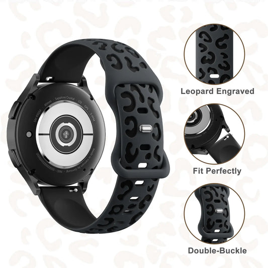 20mm Engraved Leopard Silicone Strap for Amazfit GTS 3/4 Mini BIP Smartwatch