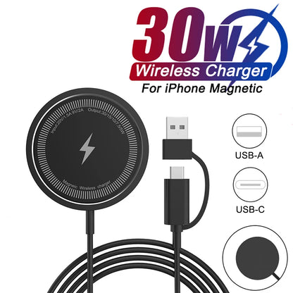 35W PD Magnetic Wireless Charger for iPhone 15–X | Fast USB-C Charging Pad