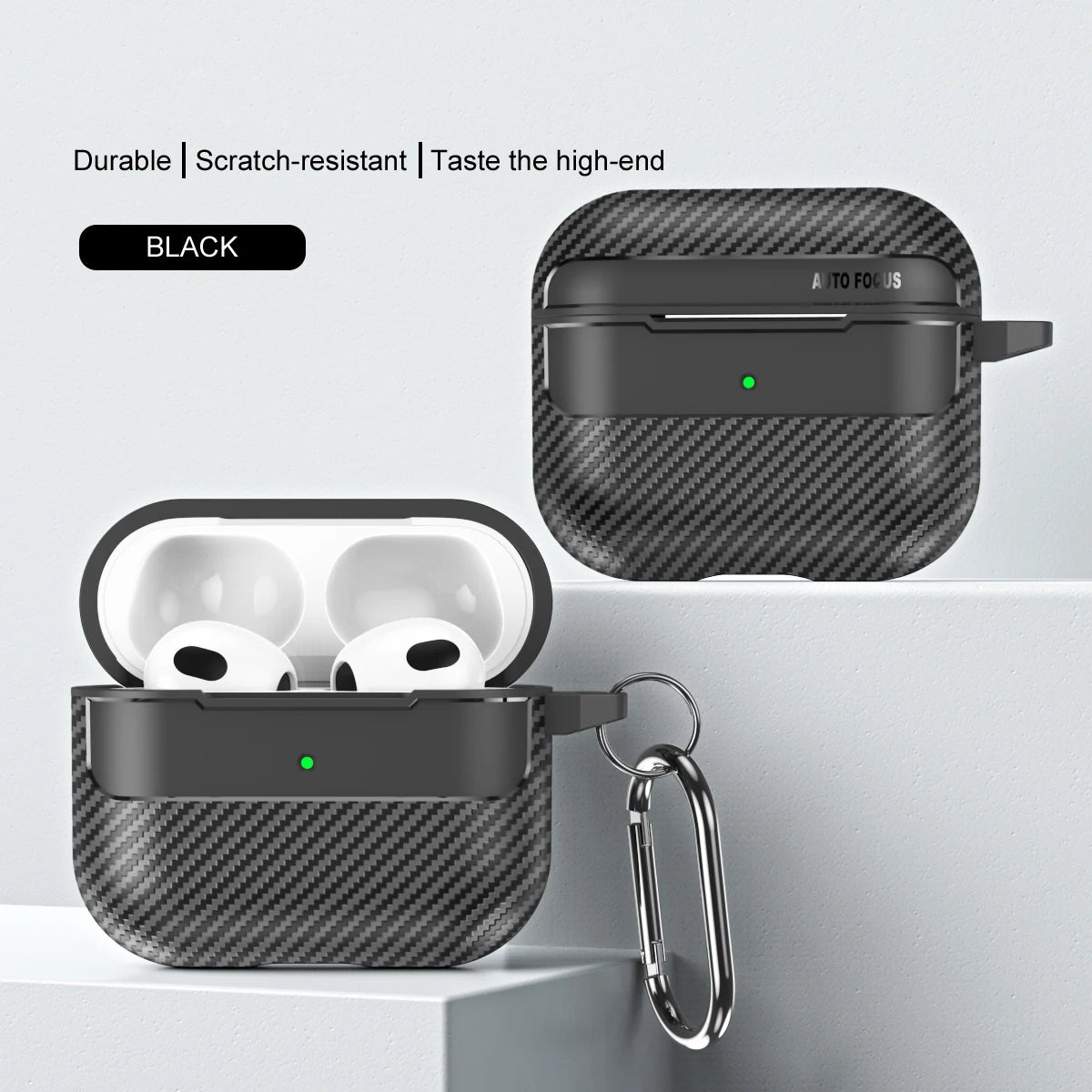 Waterproof Carbon Fiber Silicone Case for AirPods Pro 2 & 3 – Shockproof & Hook
