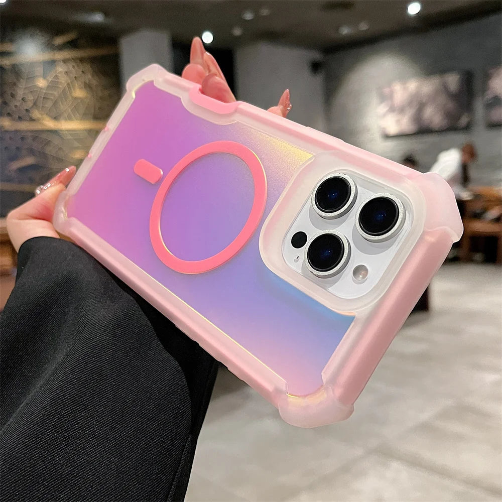 Laser Dazzling MagSafe Armor Case for iPhone 16 15 14 13 Pro Max
