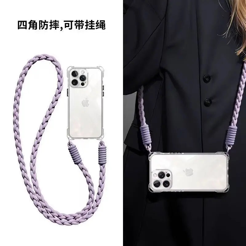 Crossbody Lanyard Phone Case for iPhone 16 15 14 13 12 11 Pro Max Soft TPU Cover