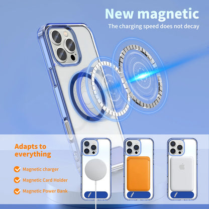 Clear Magnetic iPhone Case with Folding Metal Stand for 13–16 Pro Max