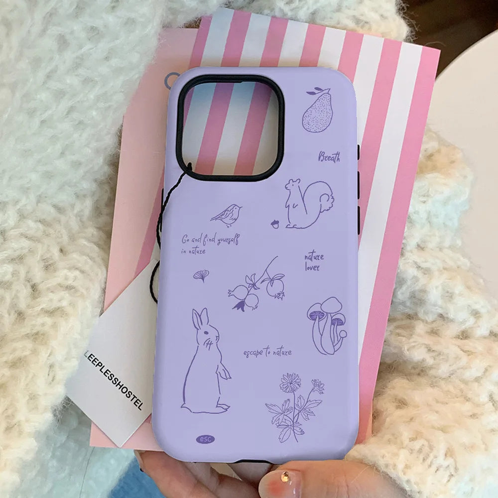 INS Purple Healing Rabbit Case for iPhone 15 Pro Max 14 13 12 11 Pro Plus